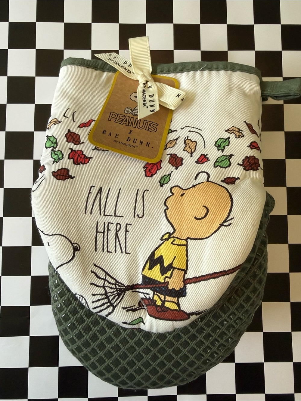 Rae Dunn Cream Oven Mitt with Green, Yellow and Red Fall Design